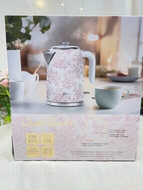 Dwell Studio Electric Water Kettle 1.7L 1500W Pink Floral Rose Stainless Steel